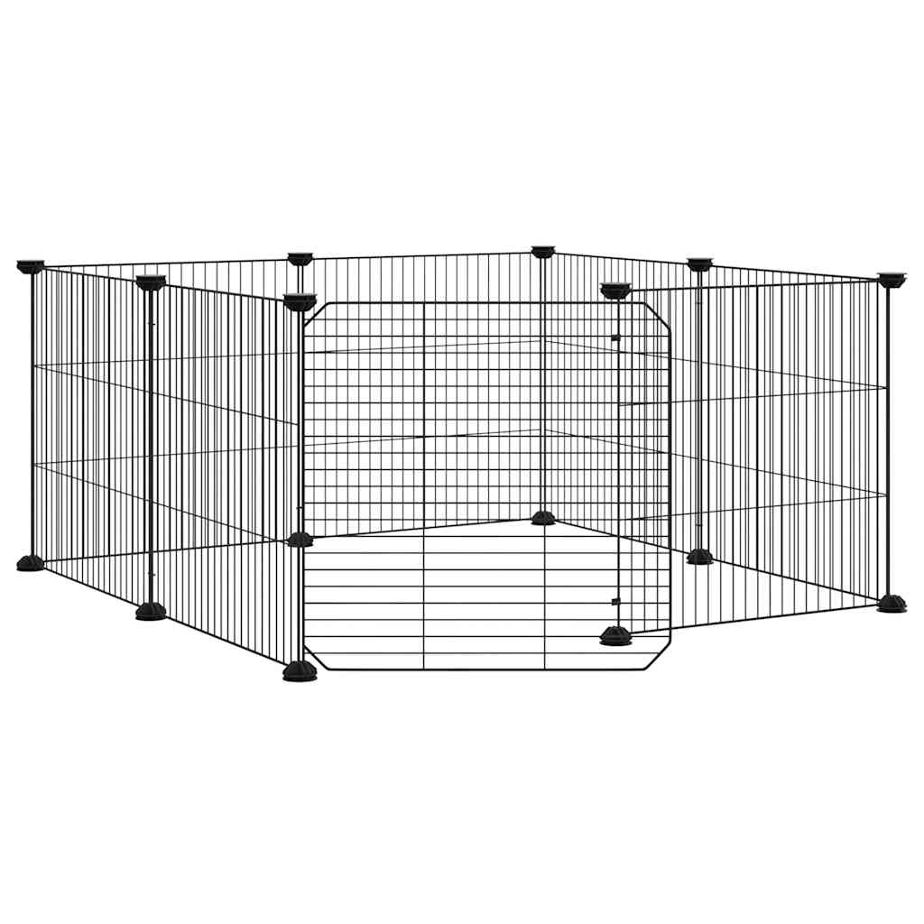 Kavez za kućne ljubimce s 8 panela i vratima crni 35x35 cm čelik