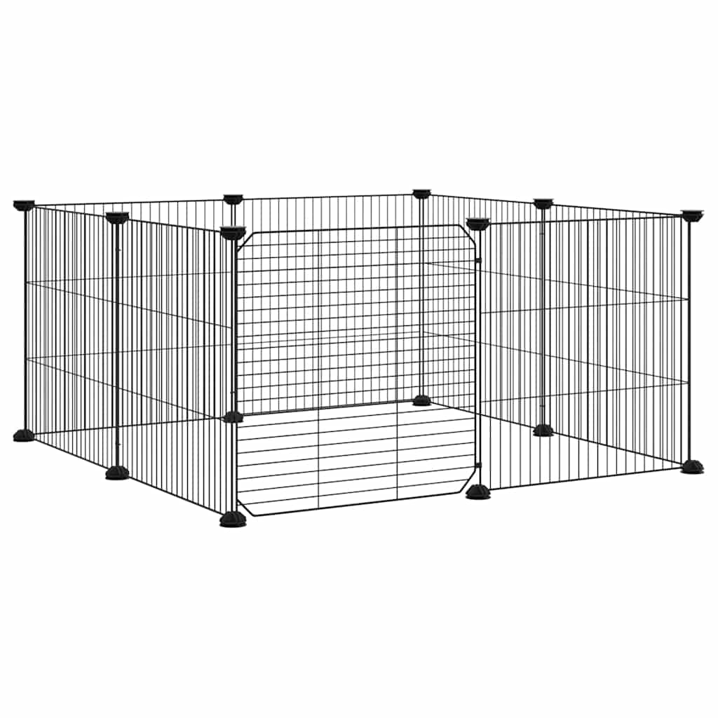 Kavez za kućne ljubimce s 8 panela i vratima crni 35x35 cm čelik