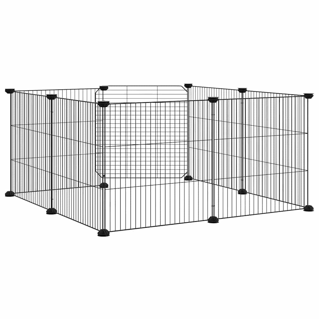 Kavez za kućne ljubimce s 8 panela i vratima crni 35x35 cm čelik