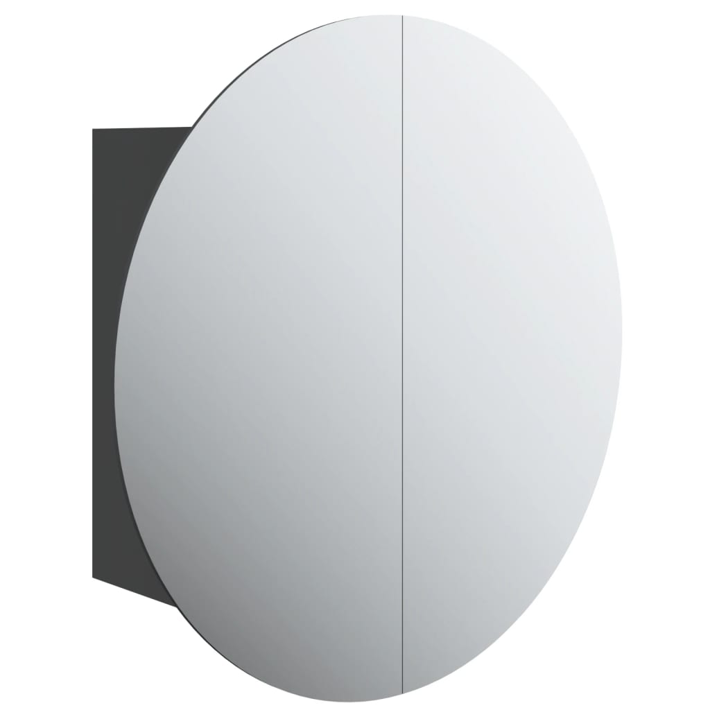 Kupaonski ormarić s okruglim ogledalom LED crni 47x47x17,5 cm