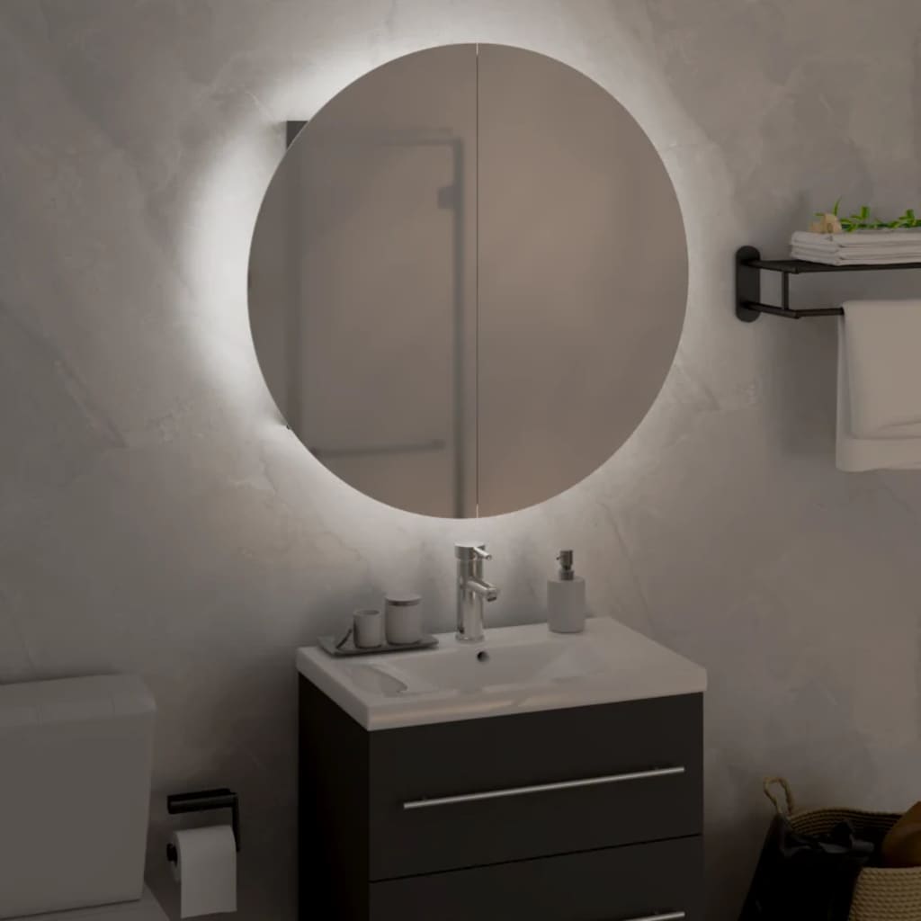 Kupaonski ormarić s okruglim ogledalom LED Siva 47x47x17,5 cm