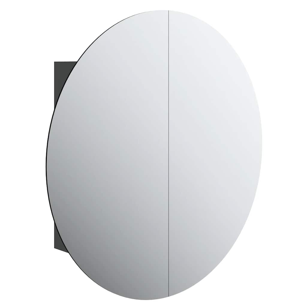 Kupaonski ormarić s okruglim ogledalom LED crni 54x54x17,5 cm