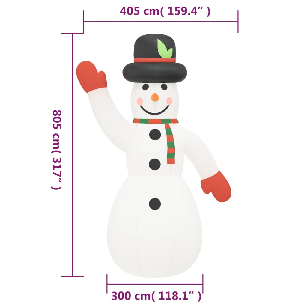 Božićni snjegović na napuhavanje s LED svjetlima 805 cm