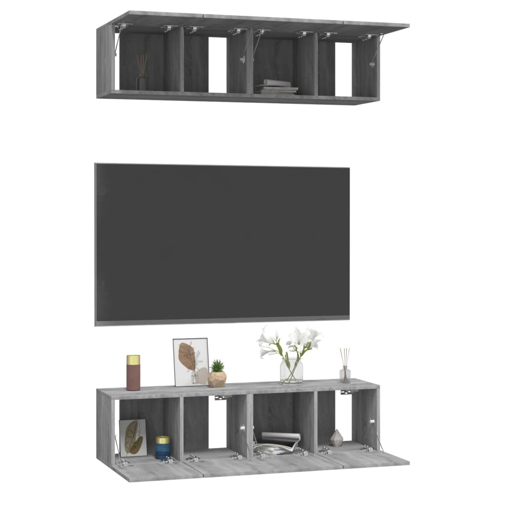 Zidni TV ormarići 4 kom boja sivog hrasta 60x30x30 cm drveni