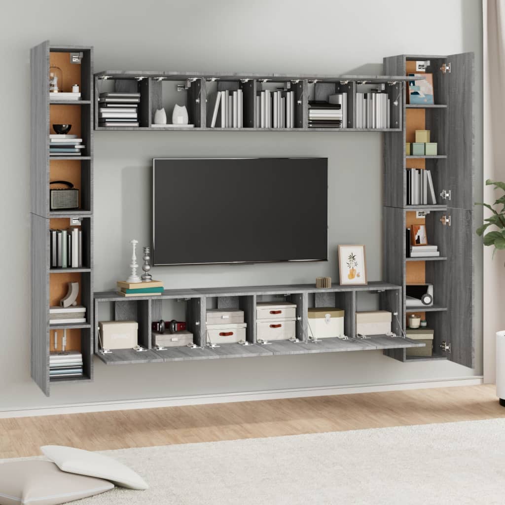 10-dijelni set TV ormarića sivog sonome konstruirano drvo
