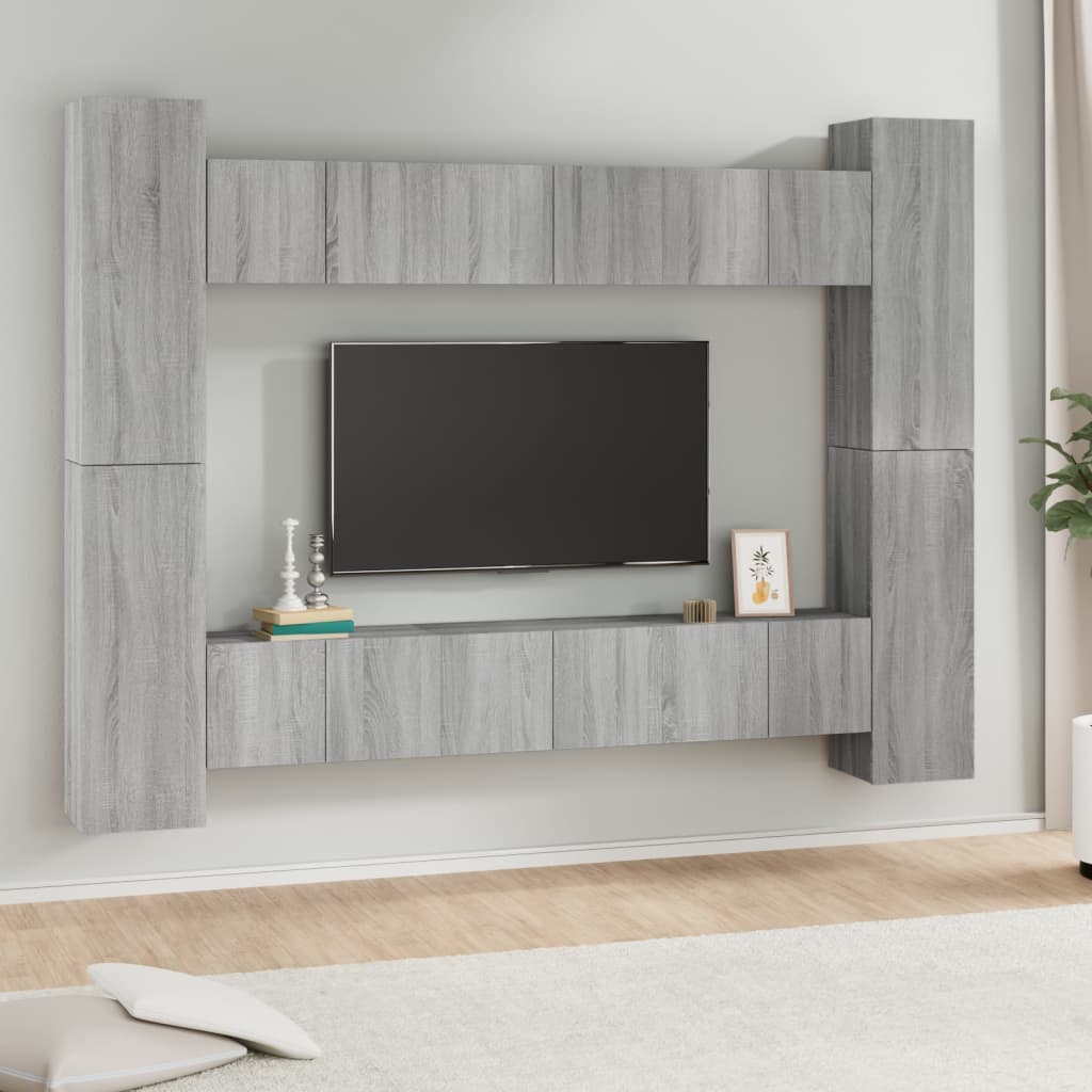 10-dijelni set TV ormarića sivog sonome konstruirano drvo