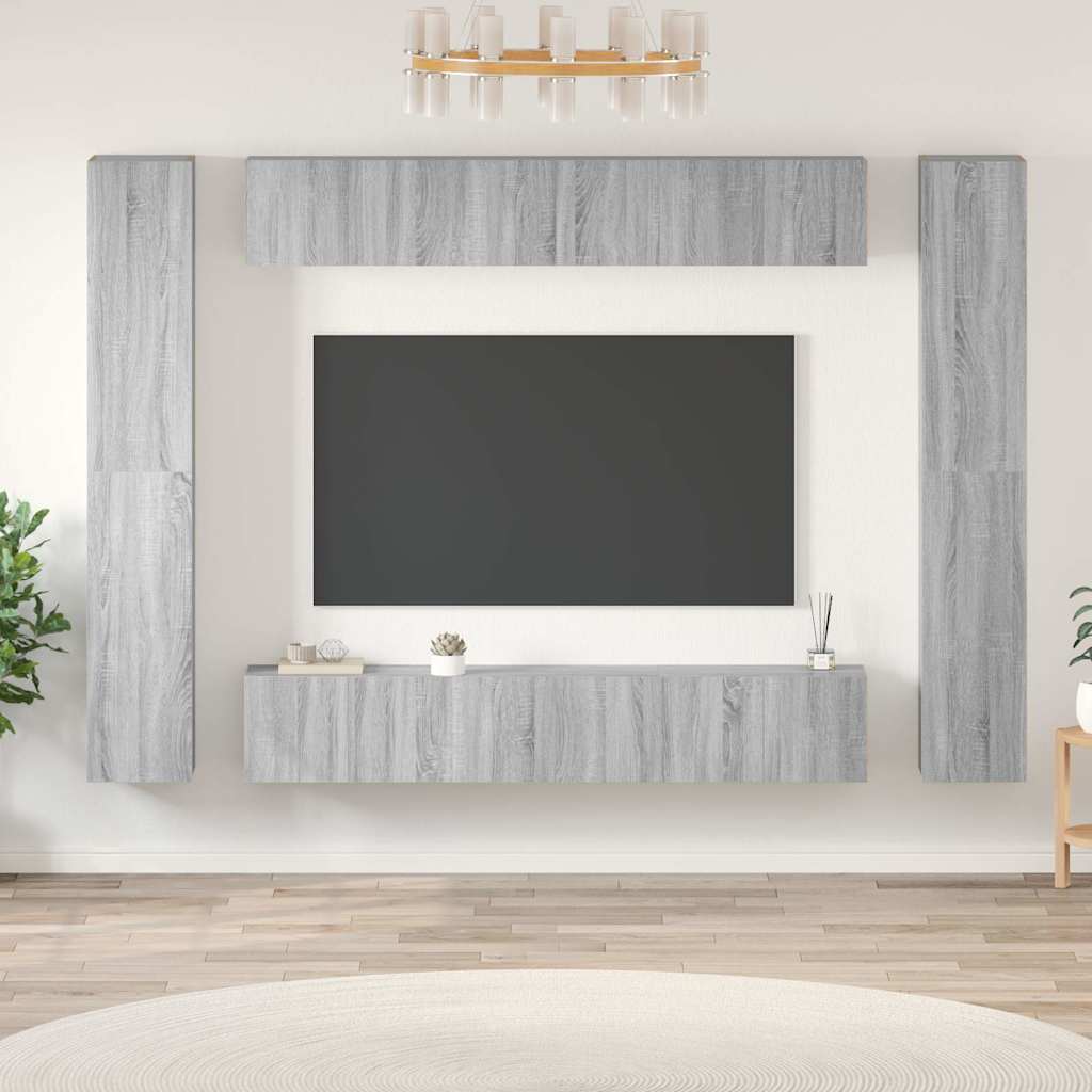 10-dijelni set TV ormarića sivog sonome konstruirano drvo