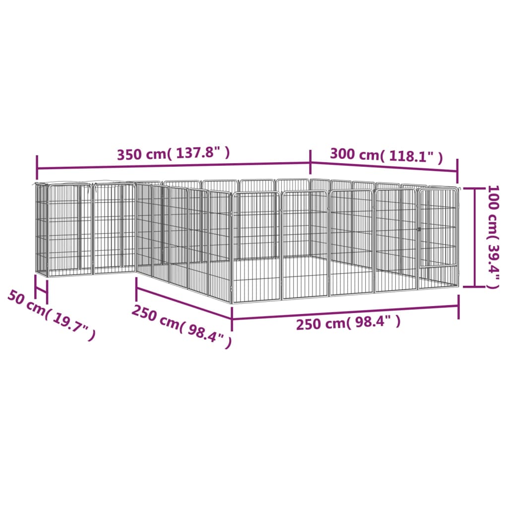 Ograda za pse s 26 panela crna 50 x 100 cm čelik obložen prahom