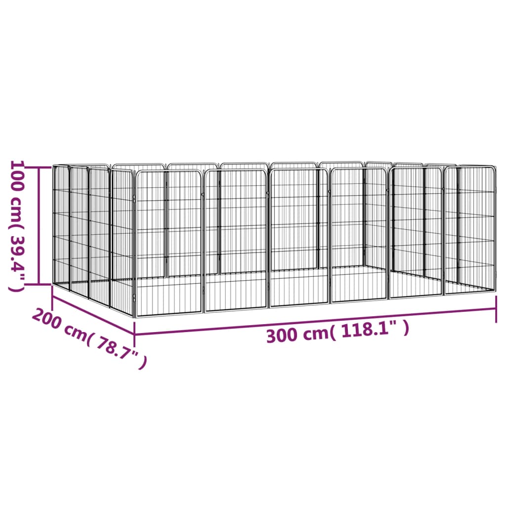 Ograda za pse s 20 panela crna 50 x 100 cm čelik obložen prahom