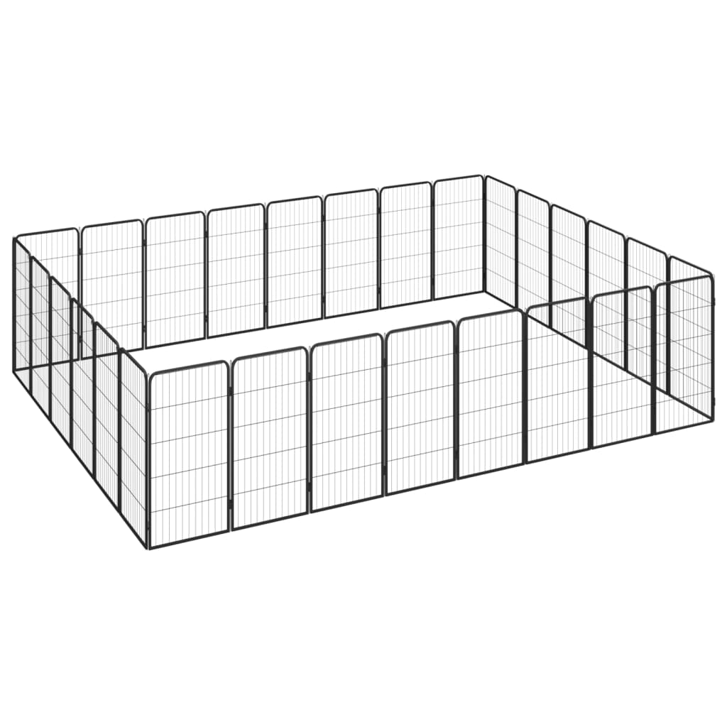 Ograda za pse s 28 panela crna 50 x 100 cm čelik obložen prahom
