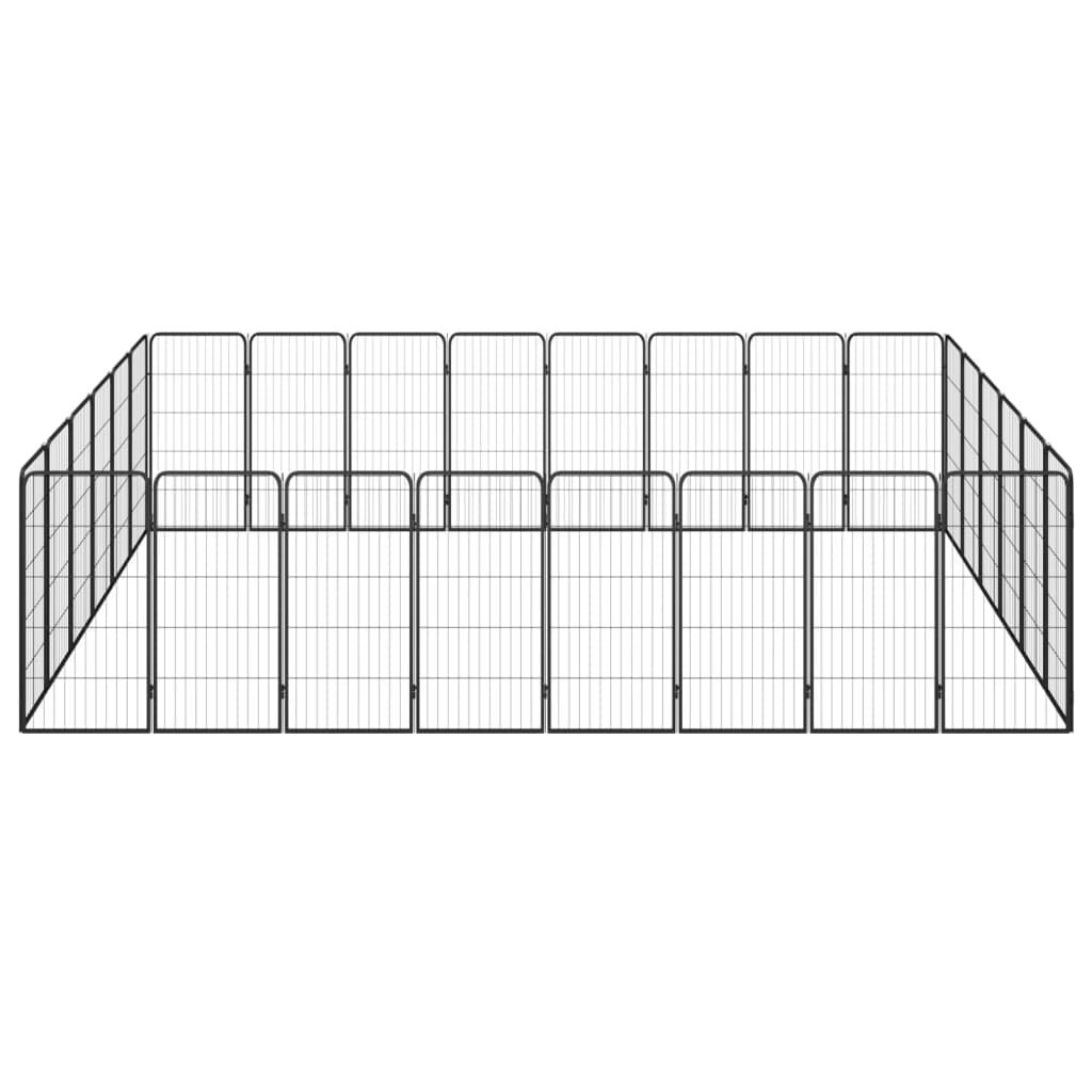 Ograda za pse s 28 panela crna 50 x 100 cm čelik obložen prahom