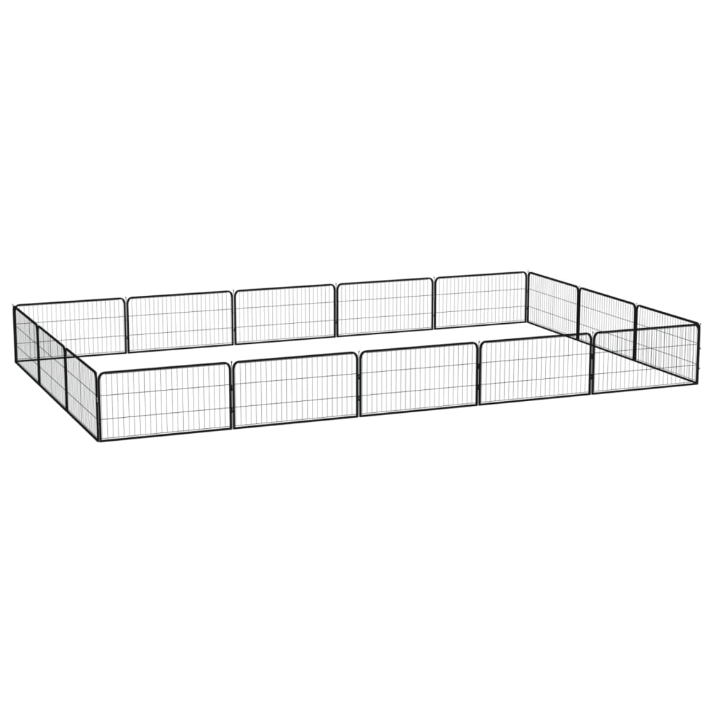 Ograda za pse s 16 panela crna 100 x 50 cm čelik obložen prahom