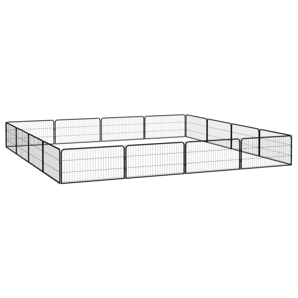Ograda za pse s 16 panela crna 100 x 50 cm čelik obložen prahom