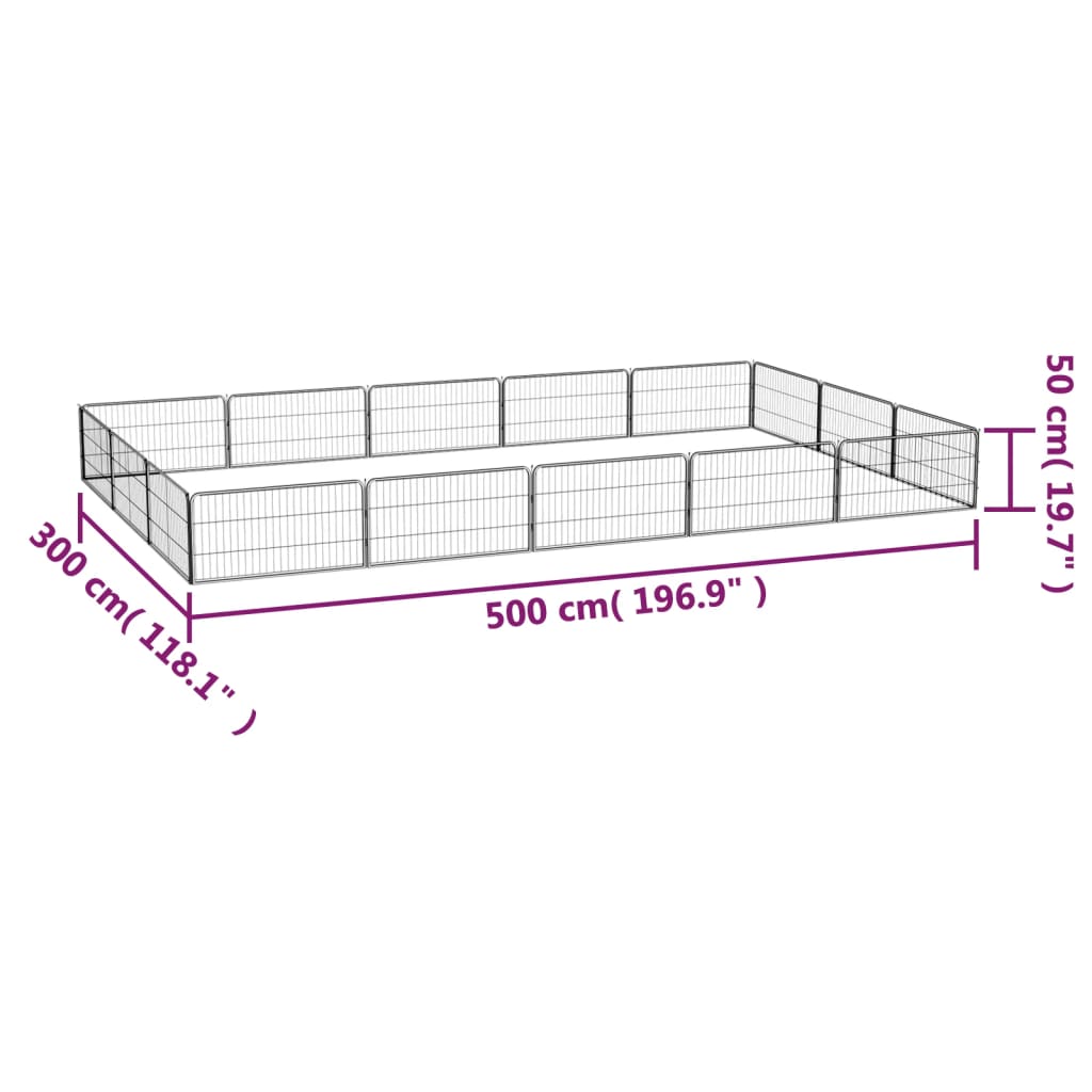 Ograda za pse s 16 panela crna 100 x 50 cm čelik obložen prahom