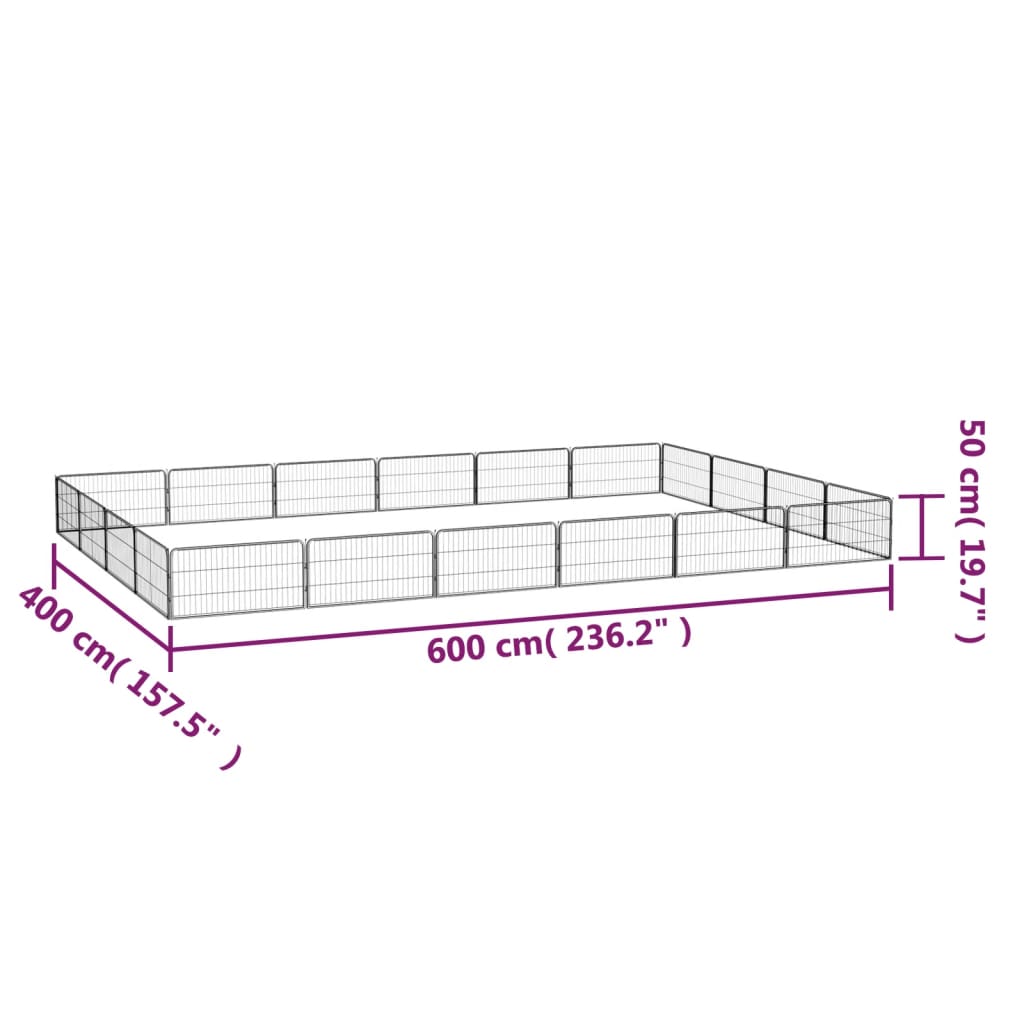 Ograda za pse s 20 panela crna 100 x 50 cm čelik obložen prahom
