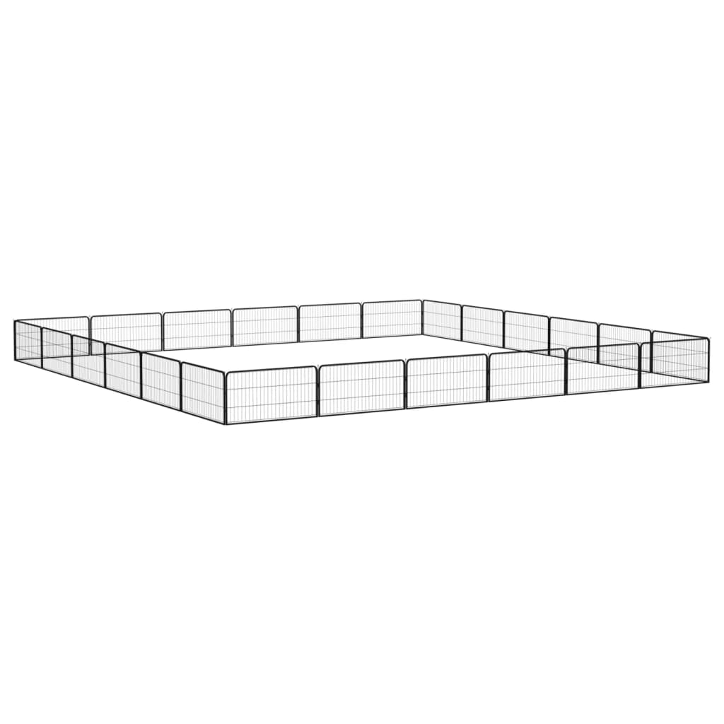 Ograda za pse s 24 panela crna 100 x 50 cm čelik obložen prahom