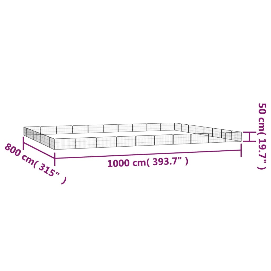 Ograda za pse s 36 panela crna 100 x 50 cm čelik obložen prahom