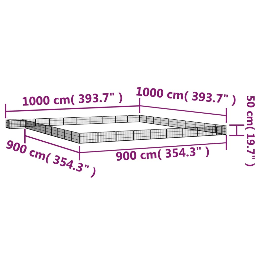 Ograda za pse s 40 panela crna 100 x 50 cm čelik obložen prahom