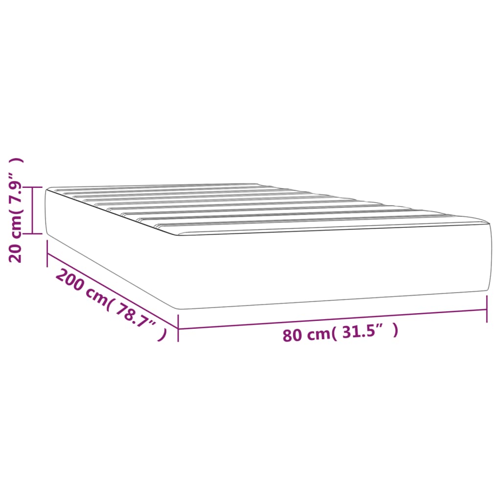 Madrac s oprugama srednje tvrdoće svjetlosivi 80 x 200 x 20 cm baršunasti