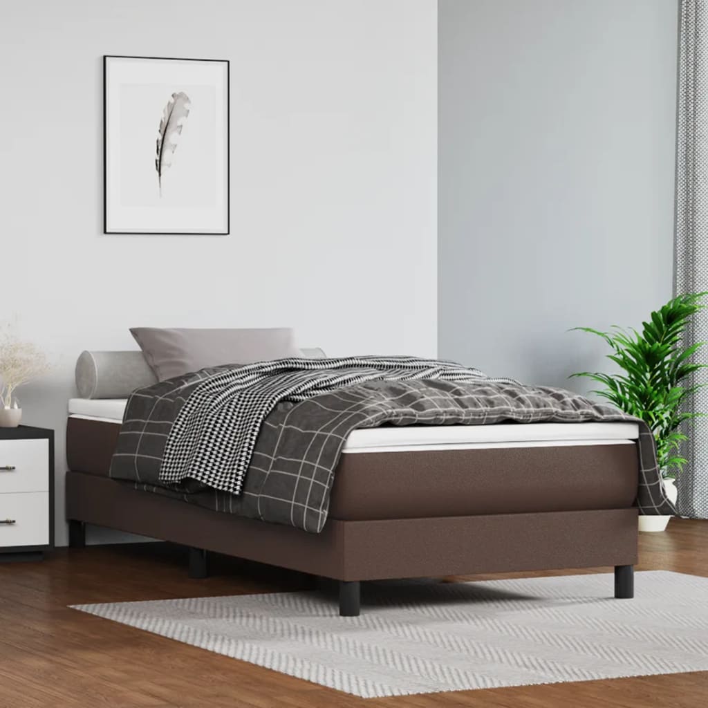 Madrac s džepičastim oprugama srednje tvrdoće smeđi 90x200x20cm od umjetne kože