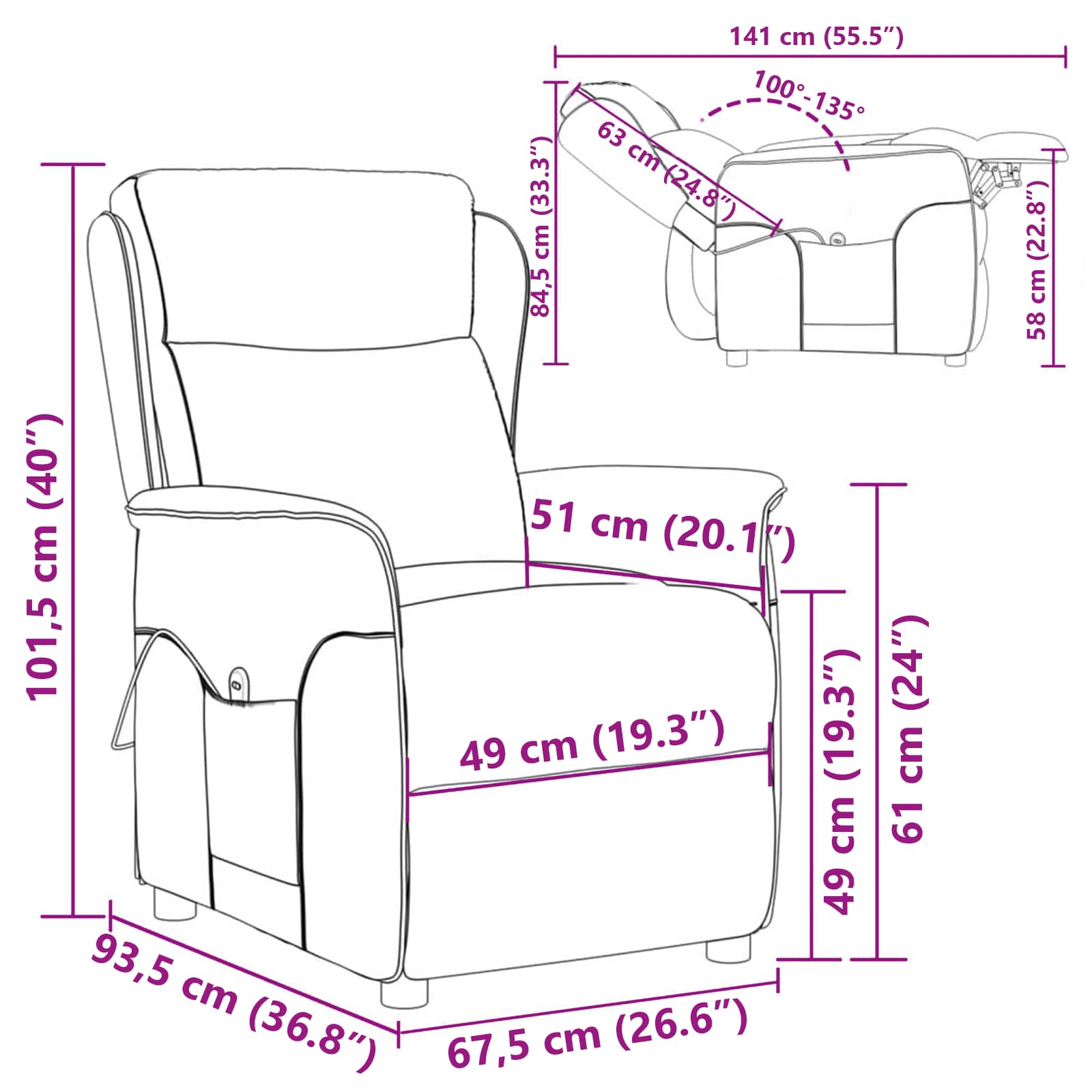 Massagerica Tamno siva 93.5 x 67.5 x 101.5 cm tkanina