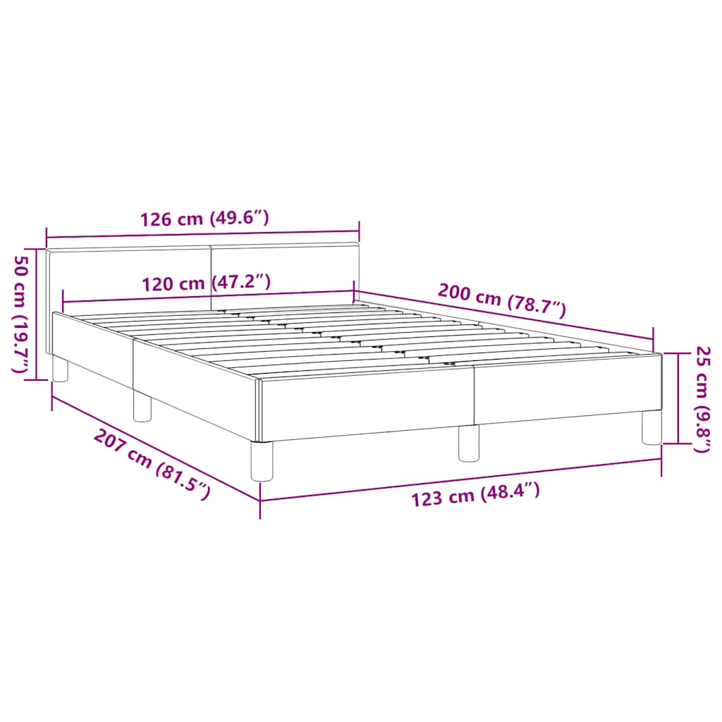Okvir kreveta s uzglavljem bez madraca sivi 120x200 cm