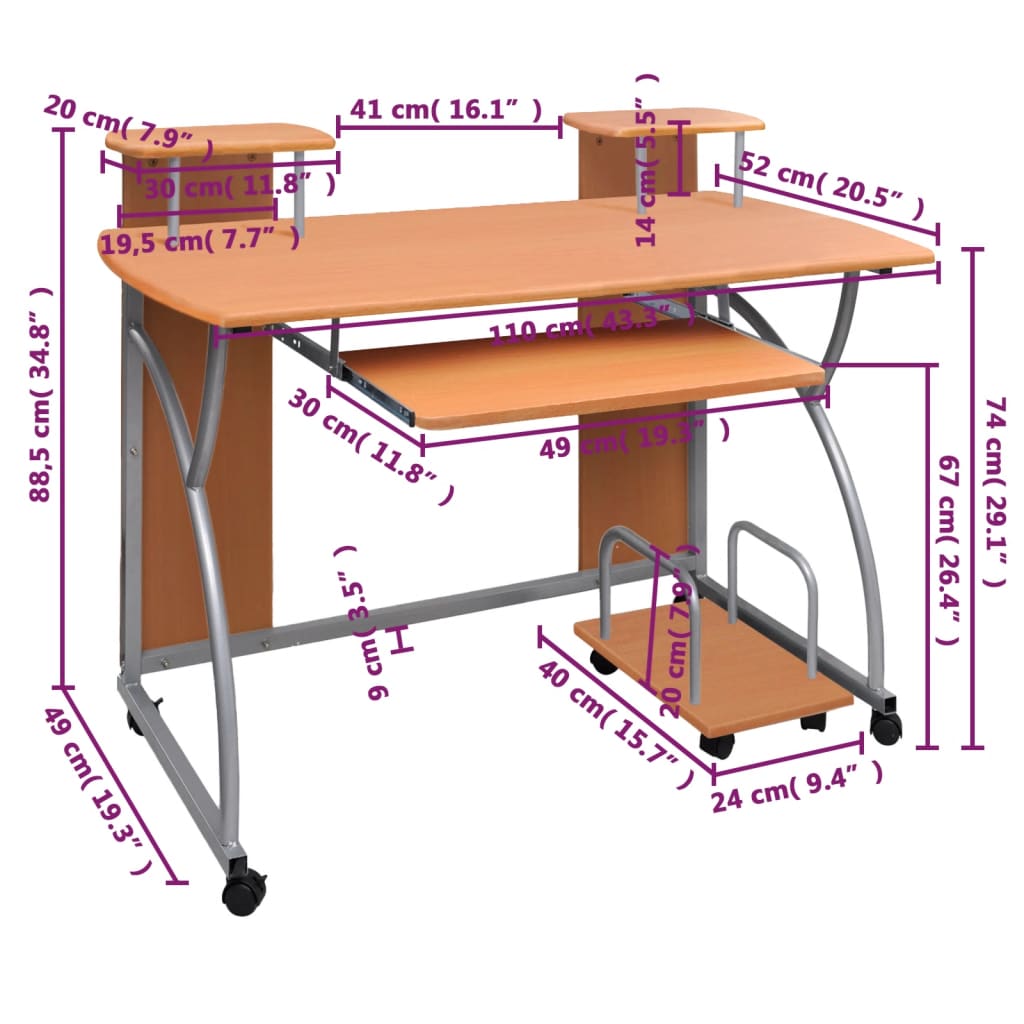 Stol za računalo smeđi 110 x 52 x 88,5 cm od konstruiranog drva