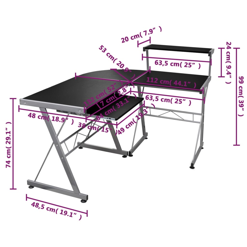 Kutni stol za računalo crni 132 x 112 x 99 cm konstruirano drvo