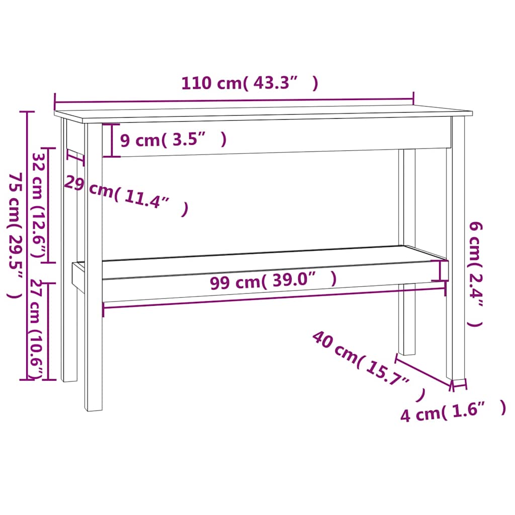 Konzolni stol 110 x 40 x 75 cm od masivne borovine