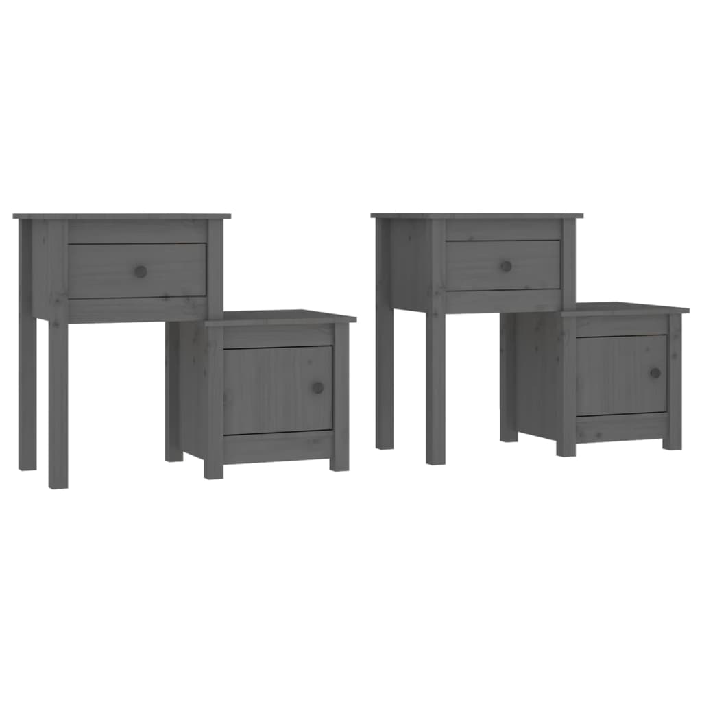 Noćni ormarići 2 kom sivi 79,5x38x65,5 cm od masivne borovine