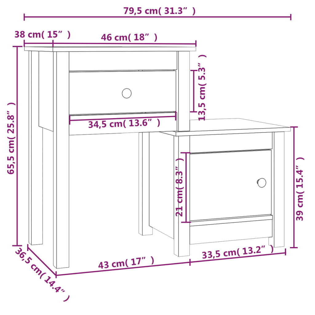Noćni ormarići 2 kom sivi 79,5x38x65,5 cm od masivne borovine