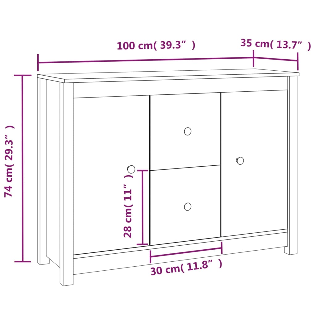 Komoda siva 100 x 35 x 74 cm od masivne borovine