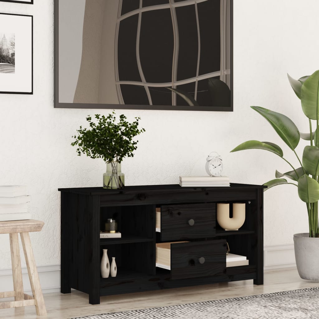 TV ormarić crni 103 x 36,5 x 52 cm od masivne borovine