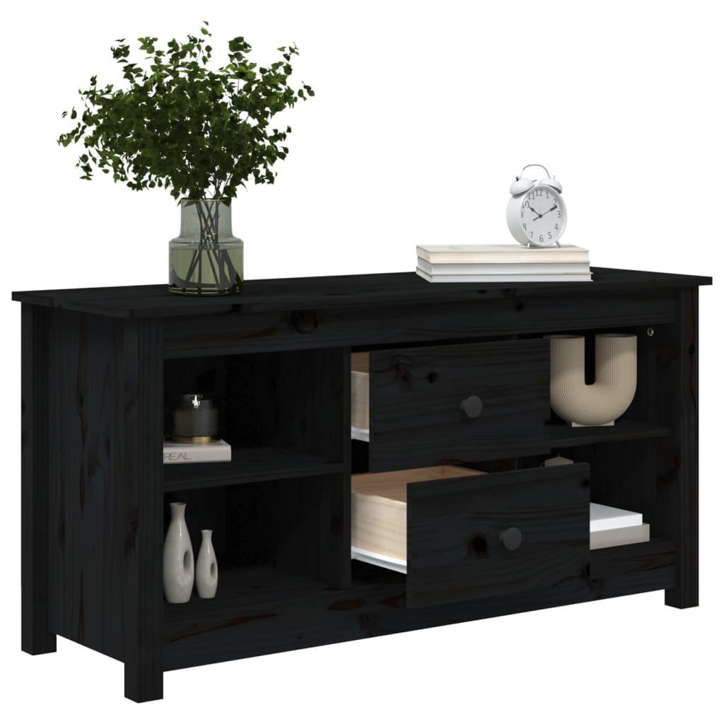 TV ormarić crni 103 x 36,5 x 52 cm od masivne borovine