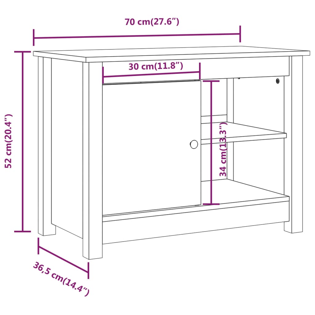 TV ormarić sivi 70 x 36,5 x 52 cm od masivne borovine