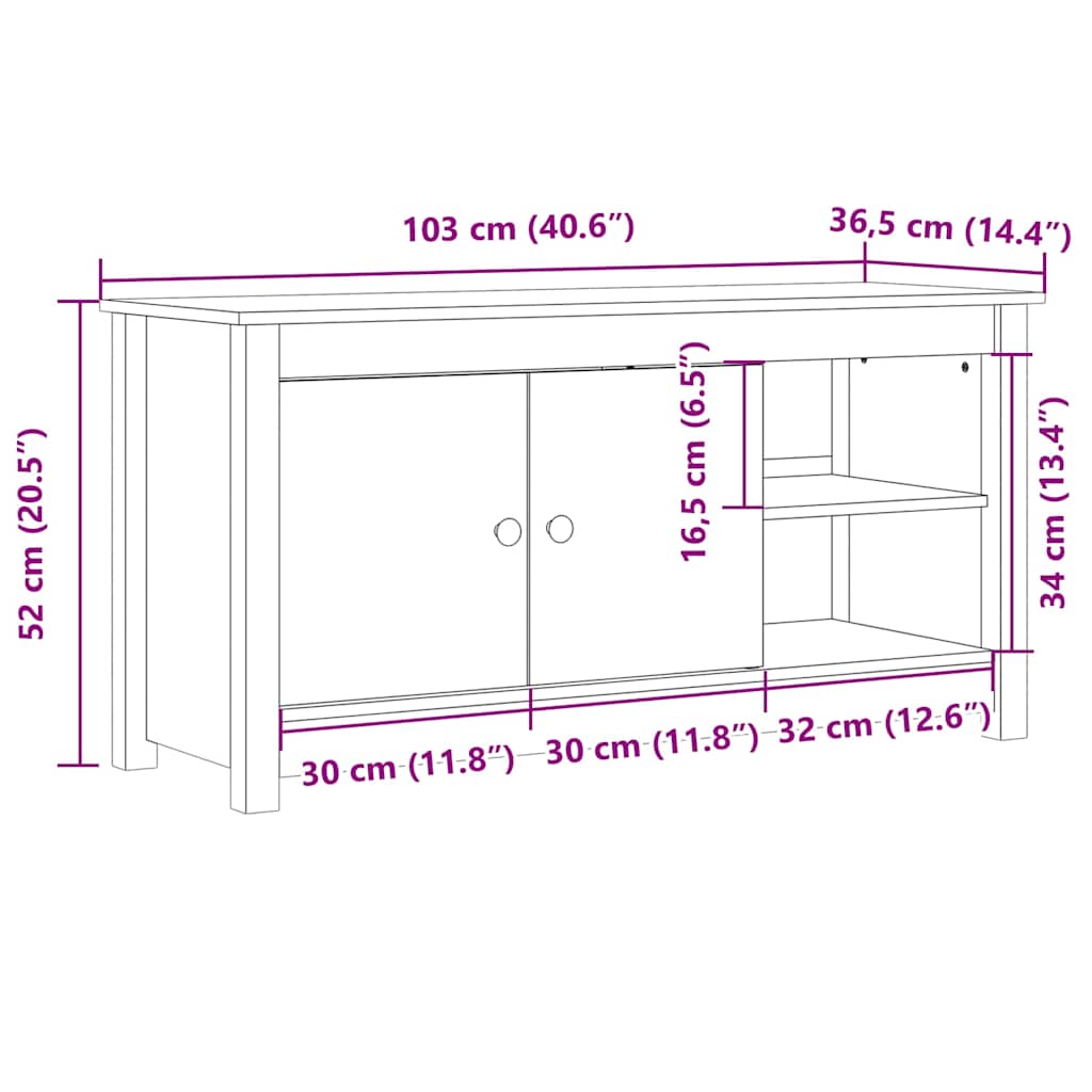 TV ormarić 103 x 36,5 x 52 cm od masivne borovine