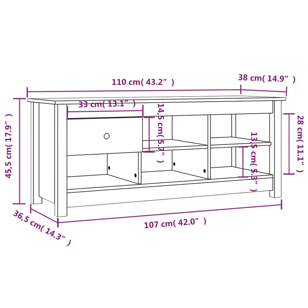 Ormarić za cipele bijeli 110 x 38 x 45,5 cm od masivne borovine