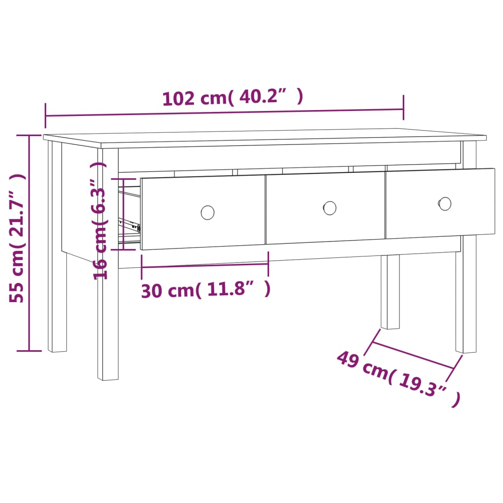 Stolić za kavu crni 102x49x55 cm od masivne borovine