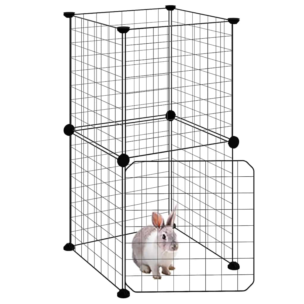 Kavez za ljubimce s 8 panela i vratima crni 35 x 35 cm čelični