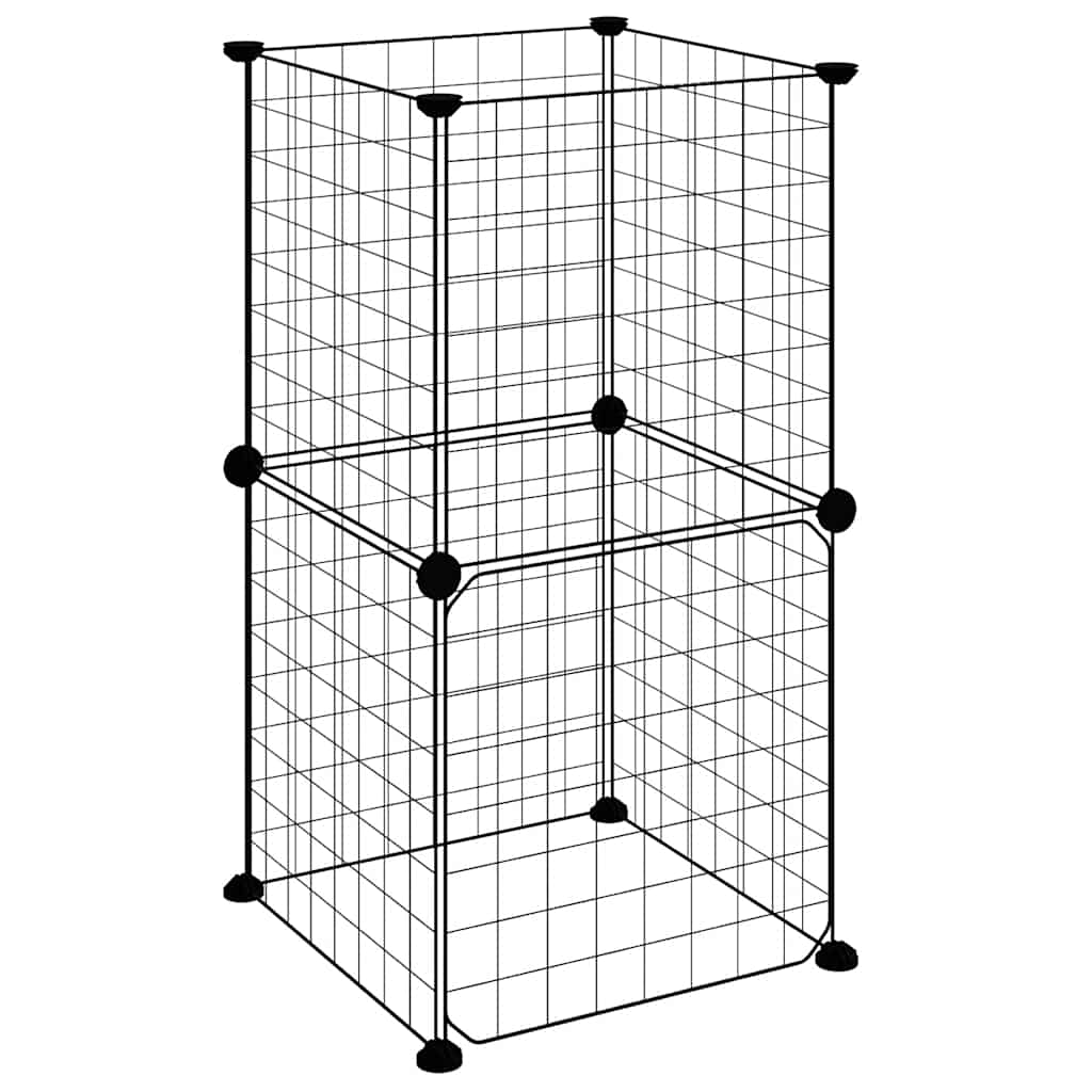 Kavez za ljubimce s 8 panela i vratima crni 35 x 35 cm čelični