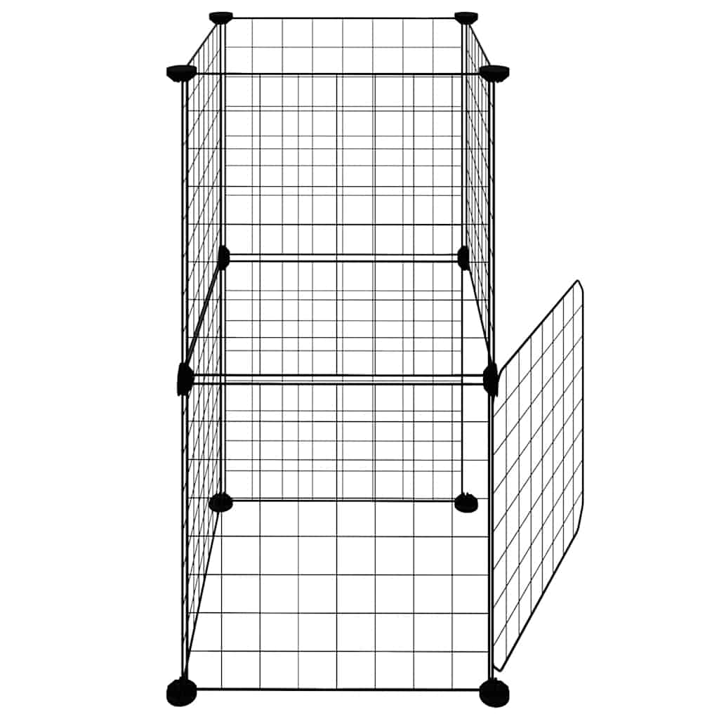 Kavez za ljubimce s 8 panela i vratima crni 35 x 35 cm čelični