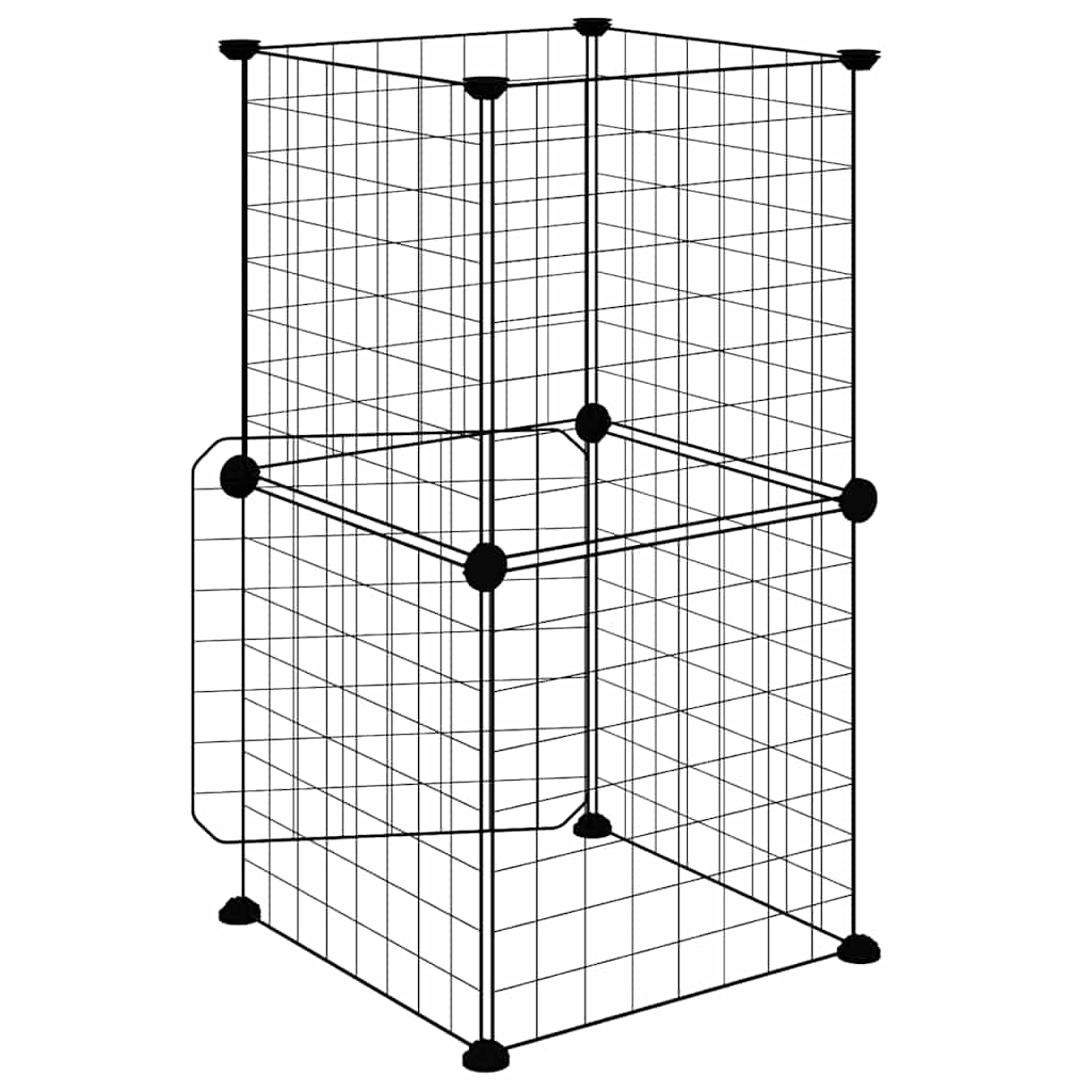 Kavez za ljubimce s 8 panela i vratima crni 35 x 35 cm čelični