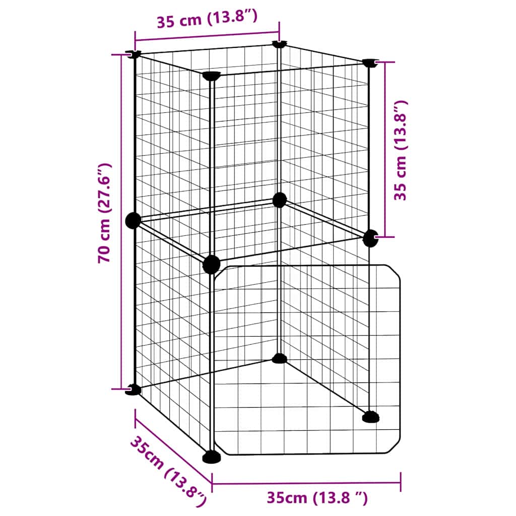 Kavez za ljubimce s 8 panela i vratima crni 35 x 35 cm čelični