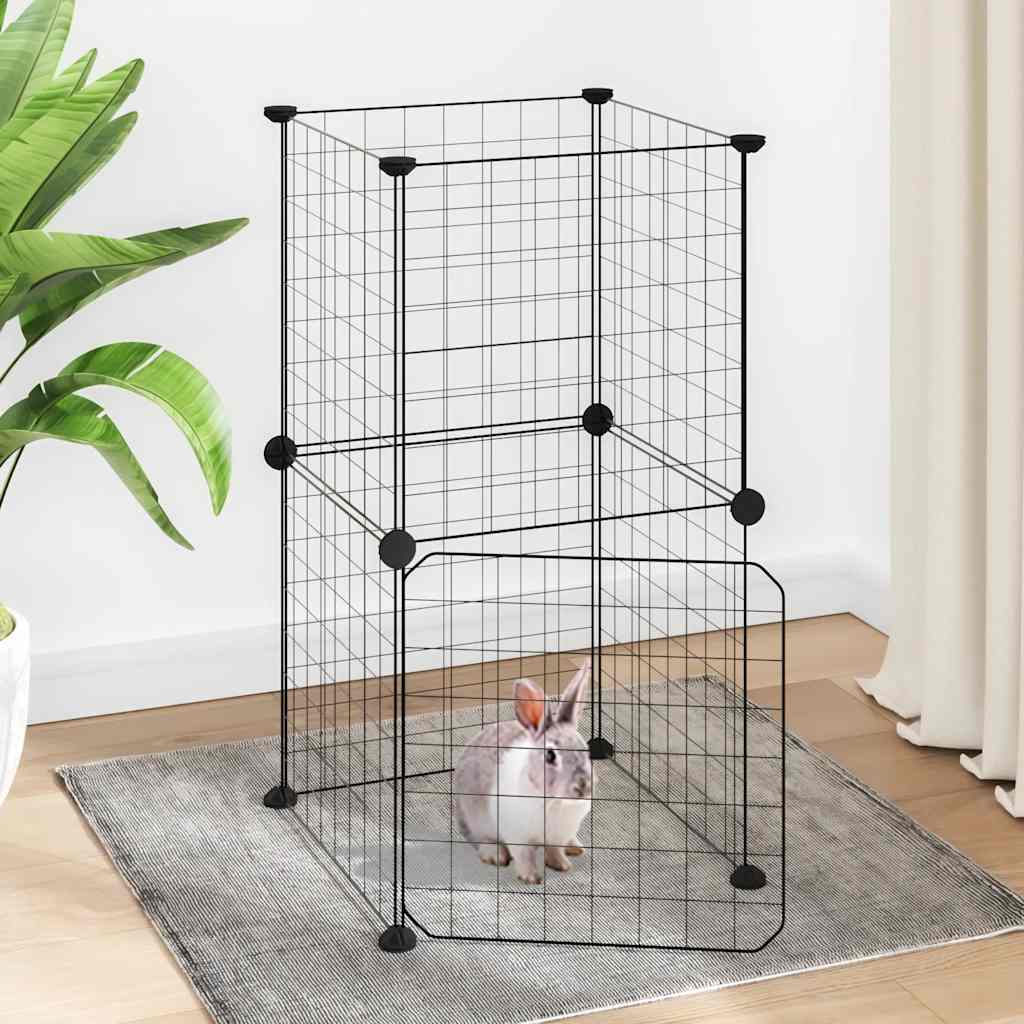 Kavez za ljubimce s 8 panela i vratima crni 35 x 35 cm čelični