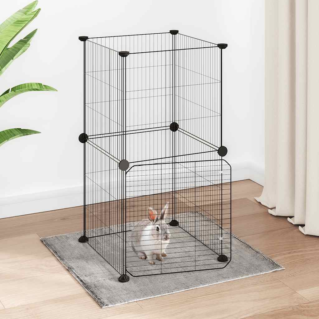 Kavez za ljubimce s 8 panela i vratima crni 35 x 35 cm čelični