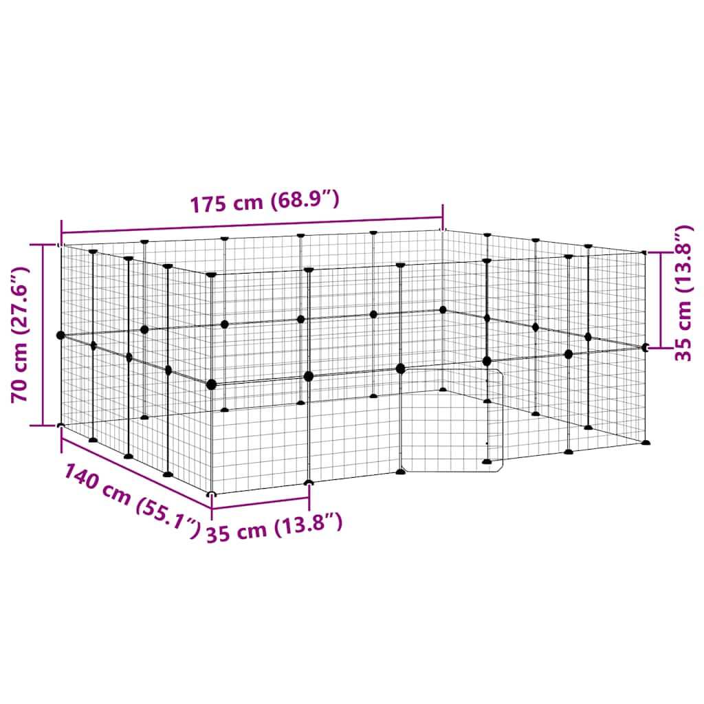 Kavez za ljubimce s 36 panela i vratima crni 35 x 35 cm čelični