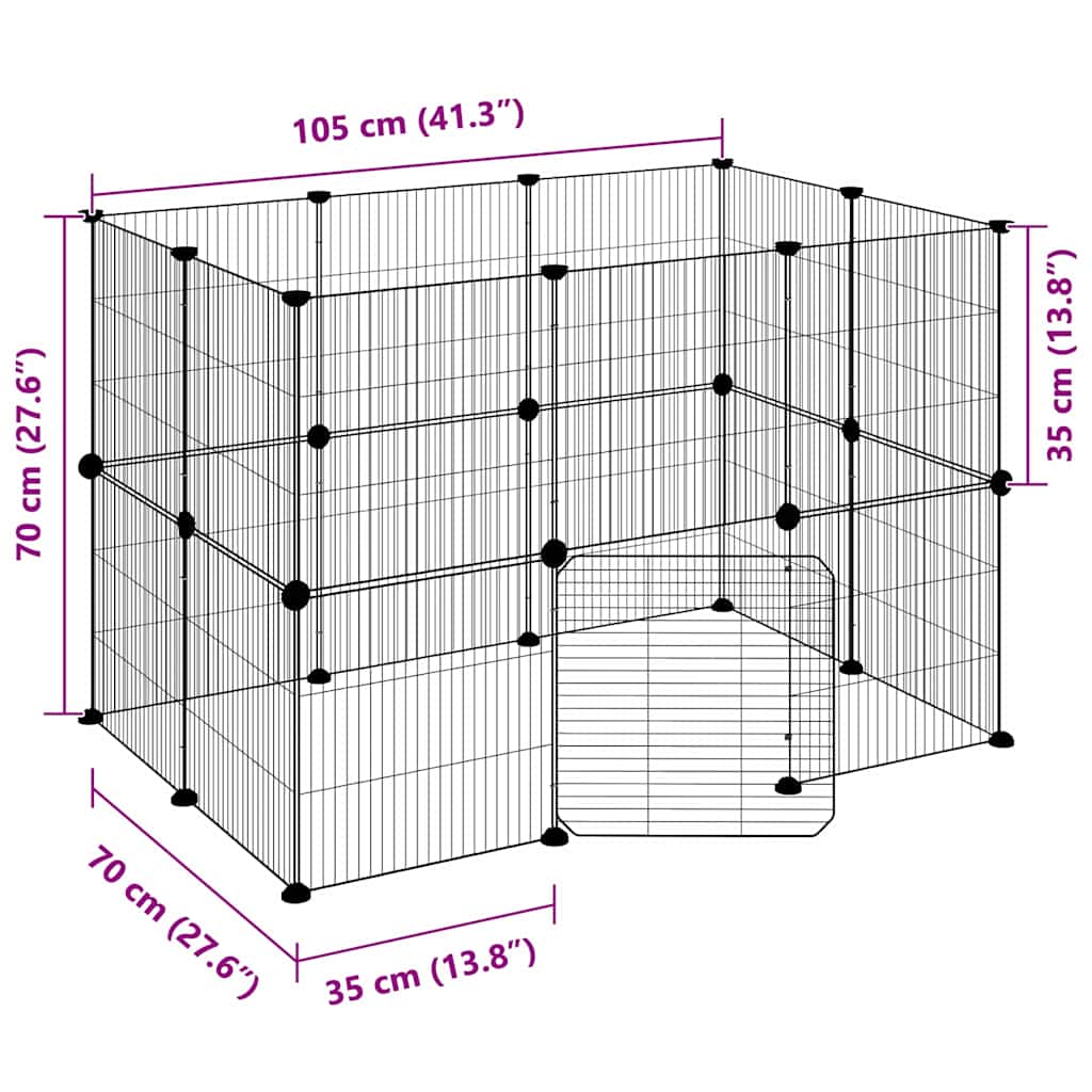 Kavez za ljubimce s 20 panela i vratima crni 35 x 35 cm čelični