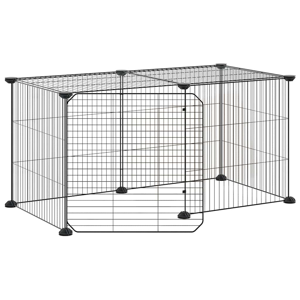 Kavez za ljubimce s 8 panela i vratima crni 35 x 35 cm čelični
