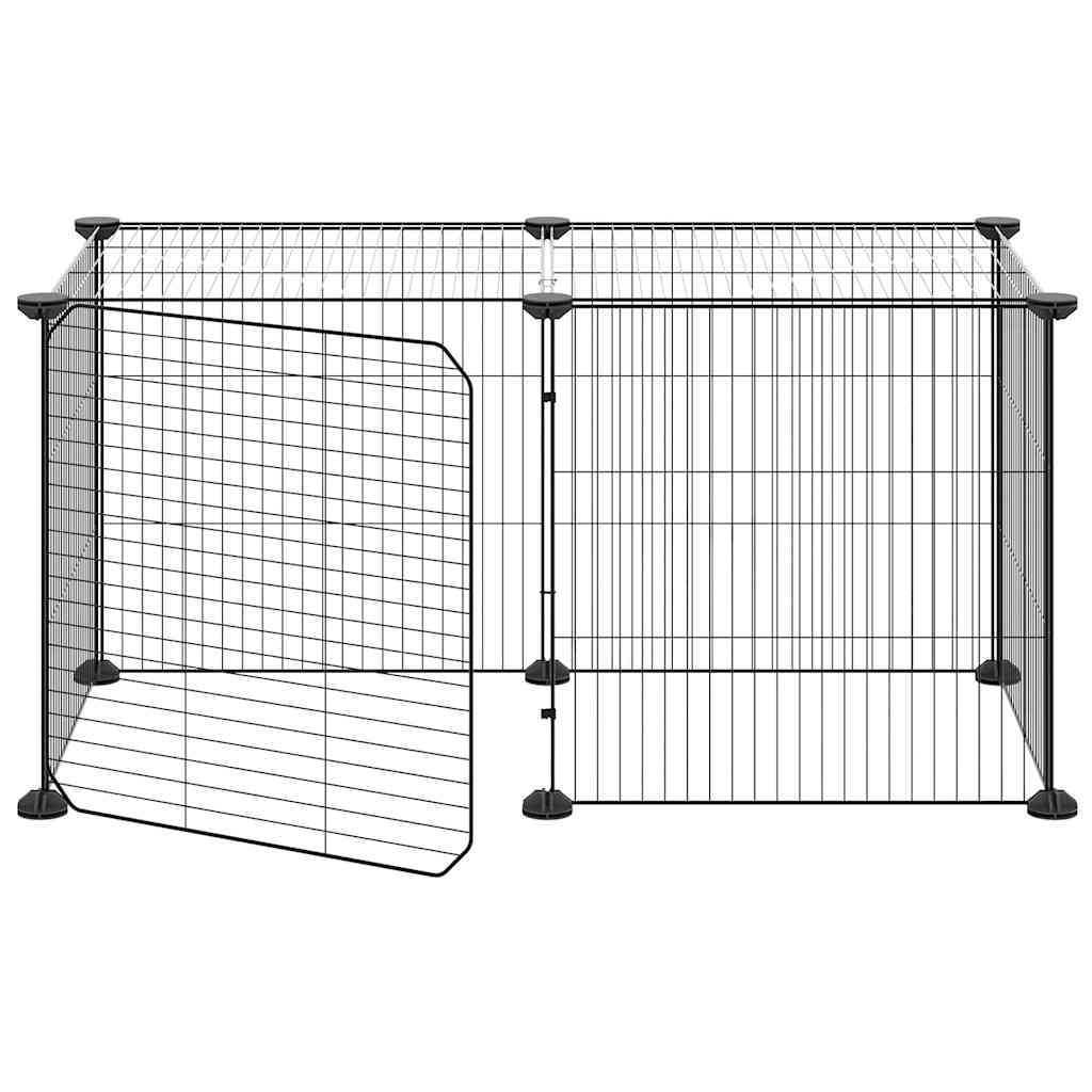 Kavez za ljubimce s 8 panela i vratima crni 35 x 35 cm čelični