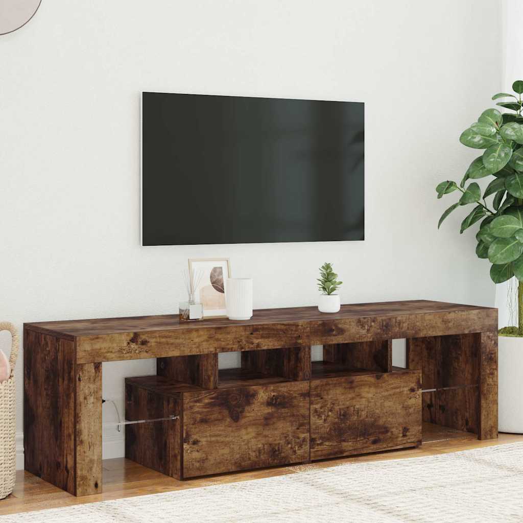 TV ormarić s LED svjetlima boja dimljenog hrasta 140x36,5x40 cm